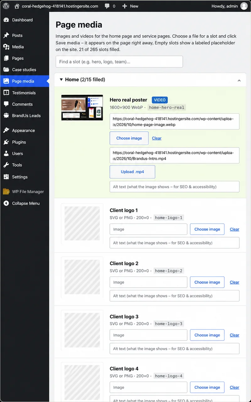 WordPress dashboard where your team changes page images