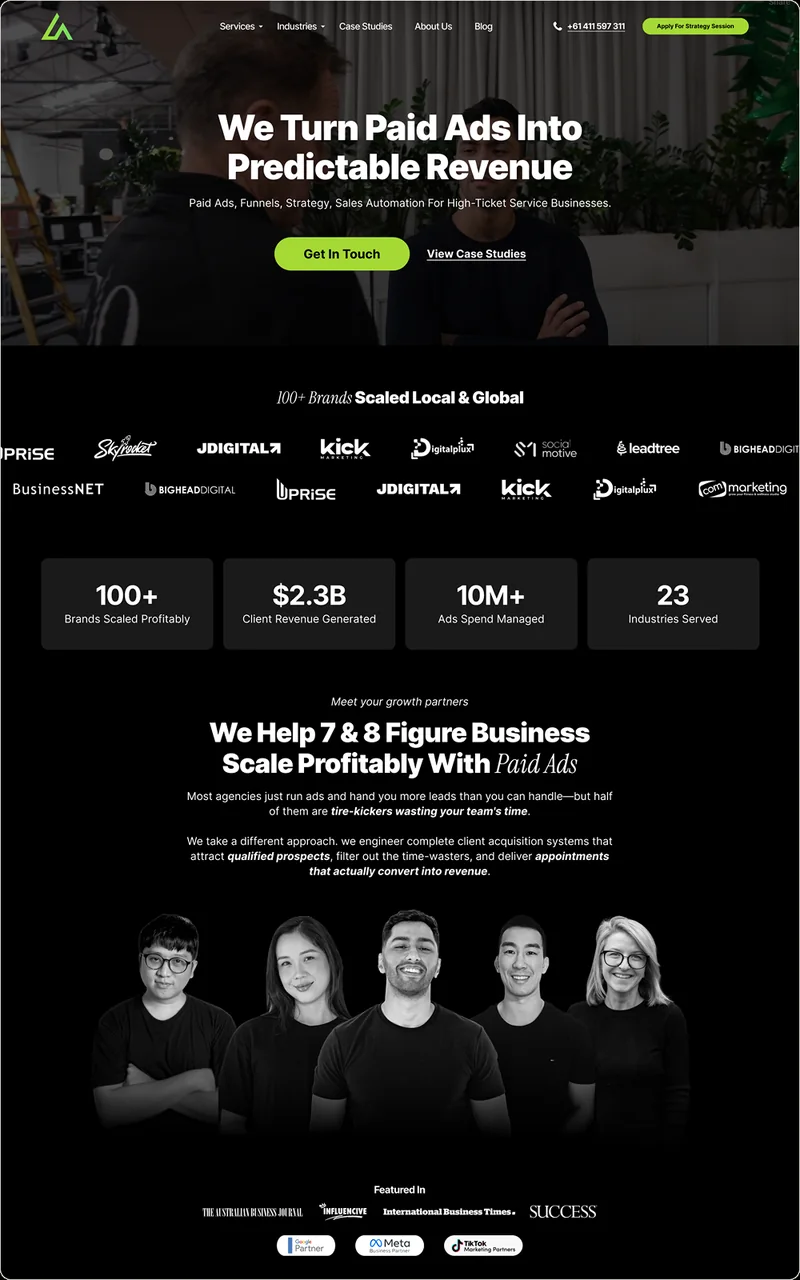 Homepage designed by BrandUs for a paid ads agency