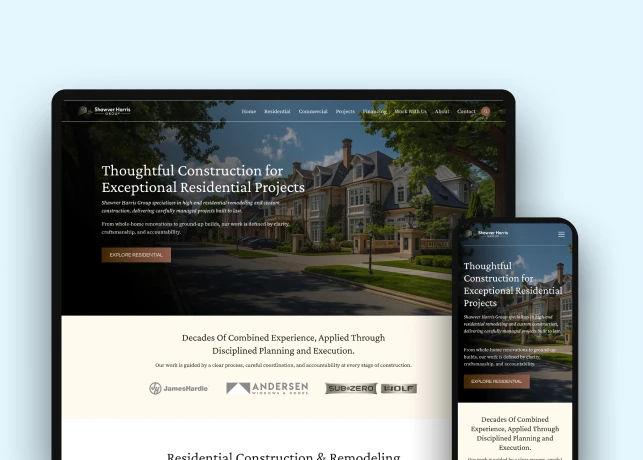 Shawver Harris Group website on a laptop and a phone