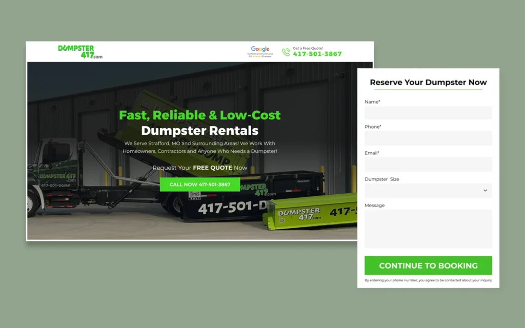 Service landing page + progressive form