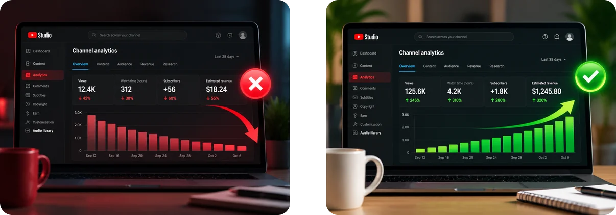 Before and after illustration: You can't see what video drives, then see which videos drive sales